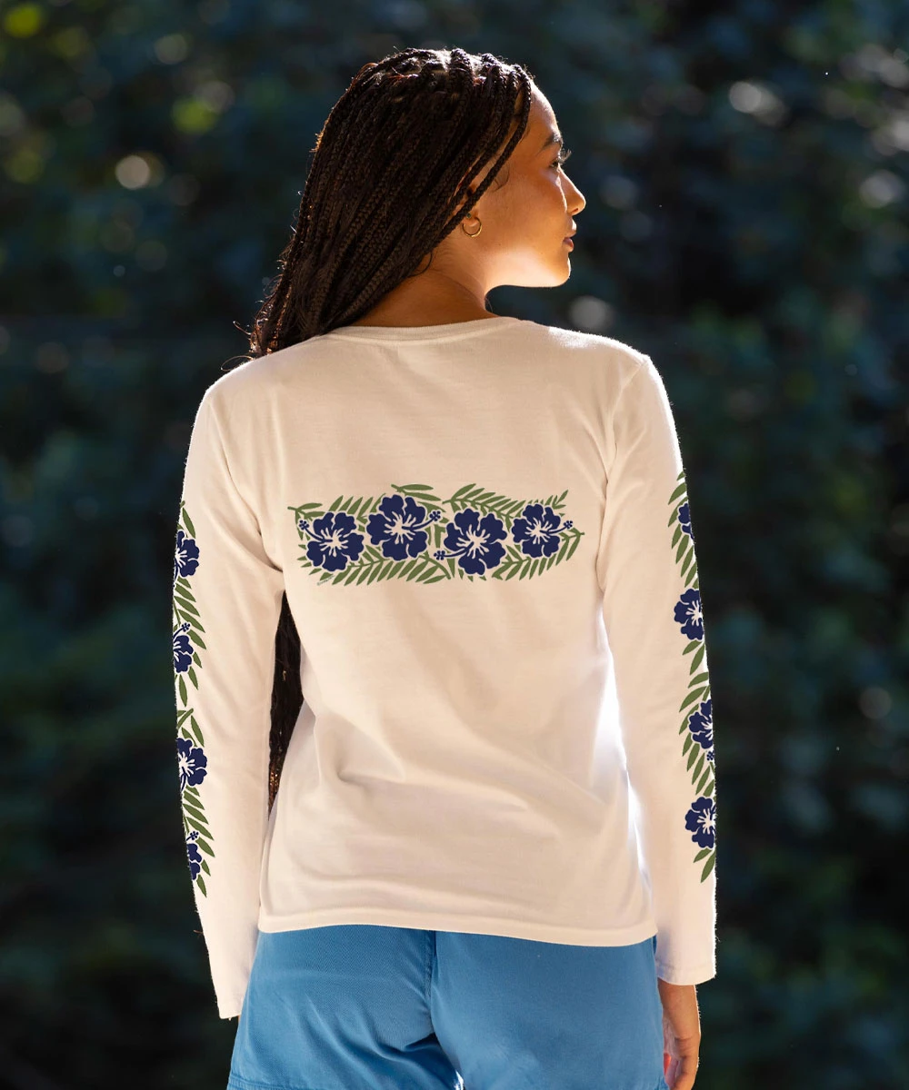Retro Hibiscus - White Long Sleeve Crewneck T-Shirt 3 Retro Hibiscus - White Long Sleeve Crewneck T-Shirt - Image 3