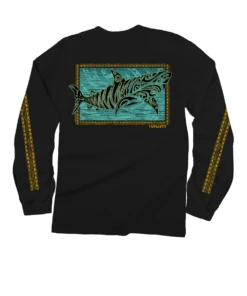 Tribal Tiger Shark - Black Long Sleeve Crewneck T-Shirt