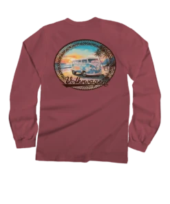 Volkswagen On The Beach - Paradise Red Dyed Long Sleeve Crewneck T-Shirt