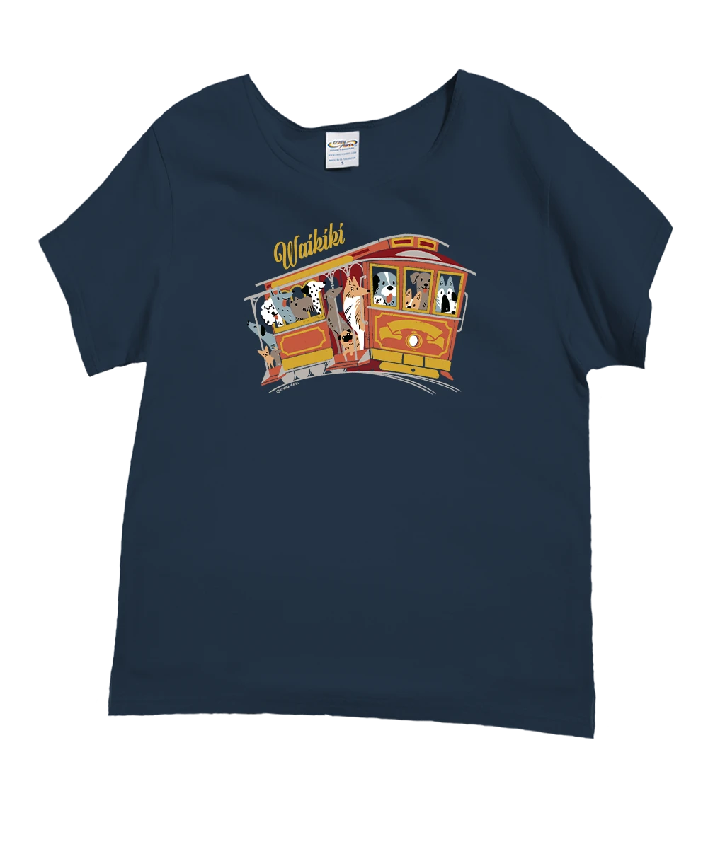 Dog Trolley - Navy Short Sleeve Scoop Neck T-Shirt 1 Dog Trolley - Navy Short Sleeve Scoop Neck T-Shirt