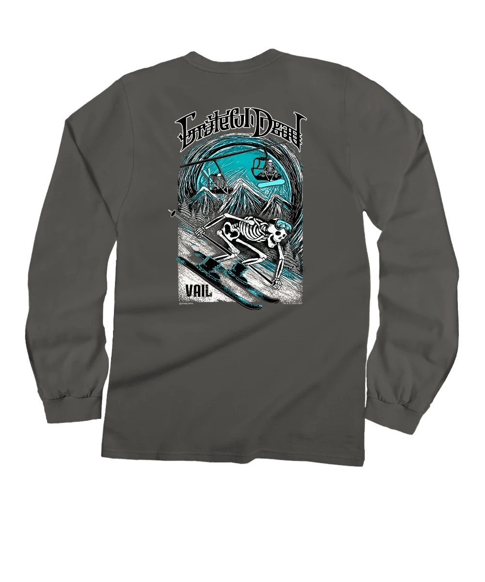 Grateful Dead Snow Skeletons - Crater Dyed® Long Sleeve Crewneck T-Shirt 1 Grateful Dead Snow Skeletons - Crater Dyed® Long Sleeve Crewneck T-Shirt