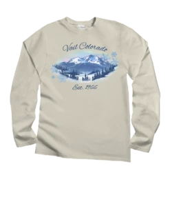Vail Watercolor Scenic - Coconut Dyed Long Sleeve Crewneck T-Shirt