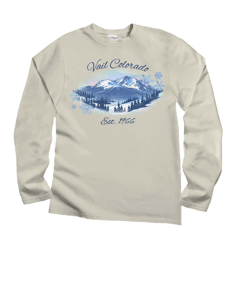 Vail Watercolor Scenic - Coconut Dyed Long Sleeve Crewneck T-Shirt 1 Vail Watercolor Scenic - Coconut Dyed Long Sleeve Crewneck T-Shirt