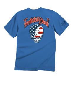 Grateful Dead American Flag - Blue Hawaii Dyed Short Sleeve Crewneck T-Shirt