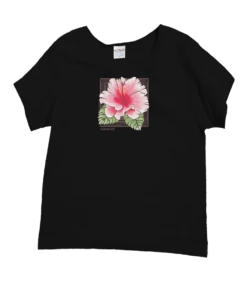 White Hibiscus - Black Short Sleeve Scoop Neck T-Shirt