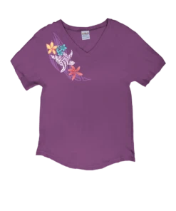 Tribal Honu Puas - Violet Short Sleeve Dolman V-Neck Tee