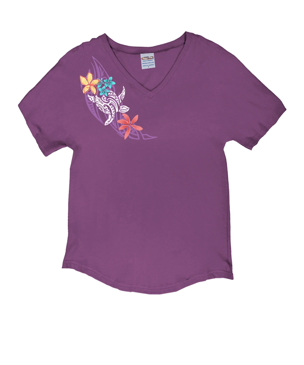 Tribal Honu Puas - Violet Short Sleeve Dolman V-Neck Tee 1 Tribal Honu Puas - Violet Short Sleeve Dolman V-Neck Tee