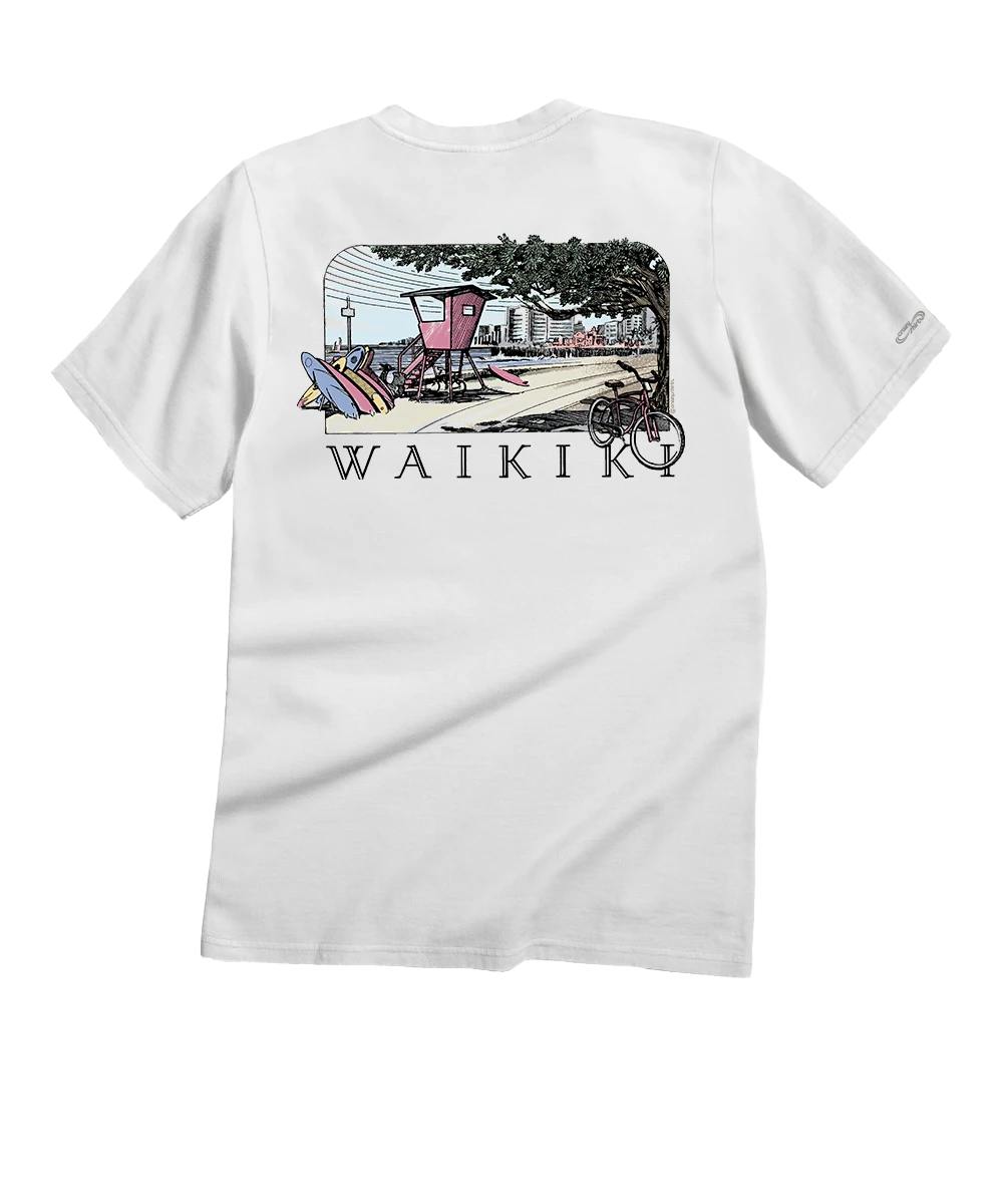 Waikiki Beach - White Short Sleeve Crewneck T-Shirt 1 Waikiki Beach - White Short Sleeve Crewneck T-Shirt