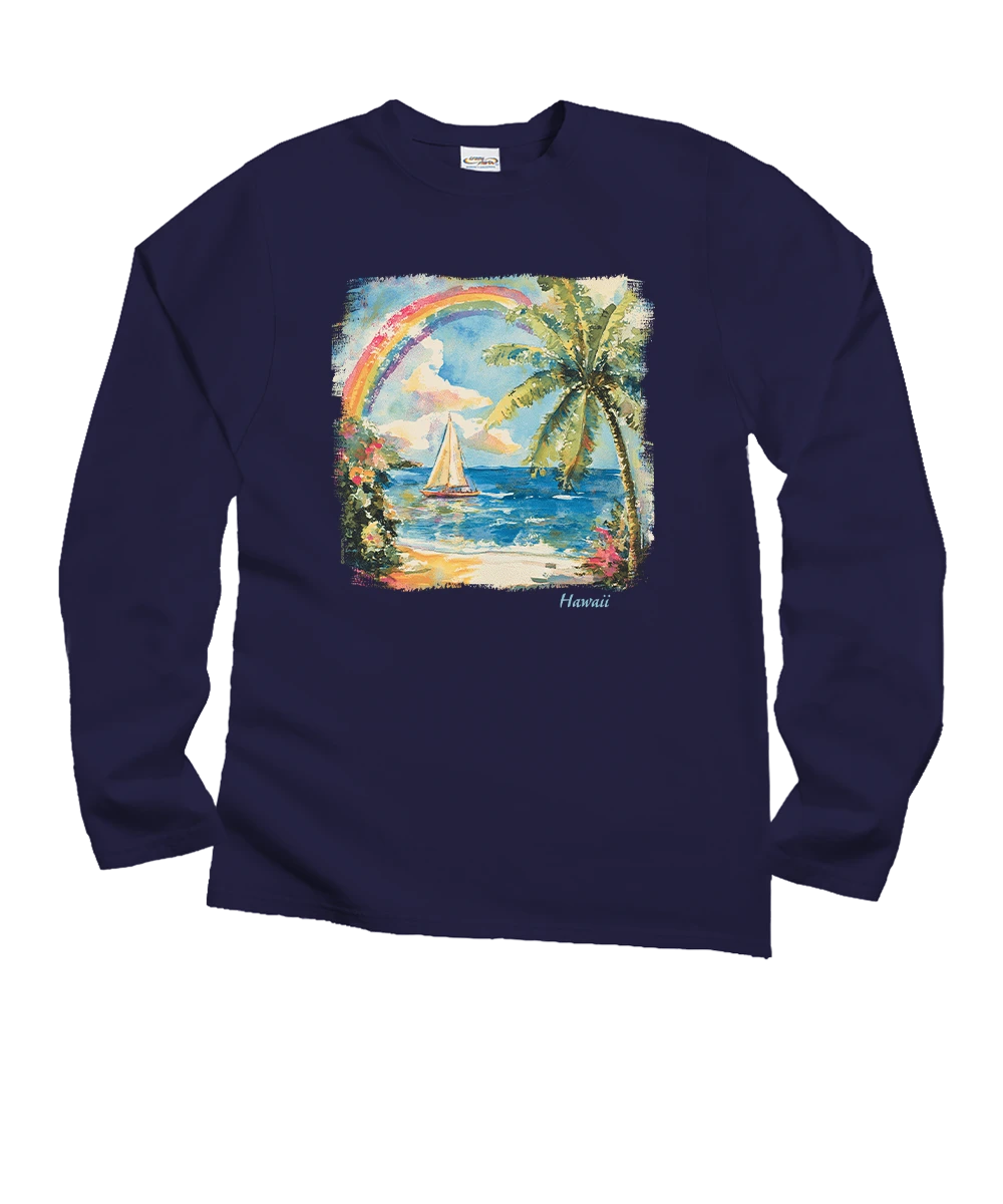 Island Rainbow Sail - Grape Dyed Long Sleeve Crewneck T-Shirt 1 Island Rainbow Sail - Grape Dyed Long Sleeve Crewneck T-Shirt