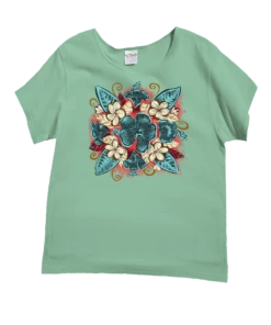 Flowers Gather - Key Lime Dyed Short Sleeve Scoop Neck T-Shirt