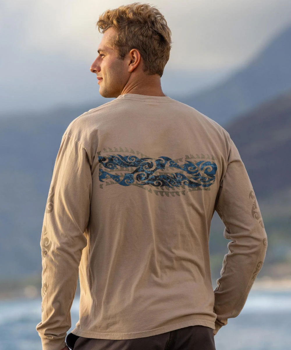 Tribal Mana Stripe - Kona Coffee Dyed Long Sleeve Crewneck T-Shirt 3 Tribal Mana Stripe - Kona Coffee Dyed Long Sleeve Crewneck T-Shirt - Image 3