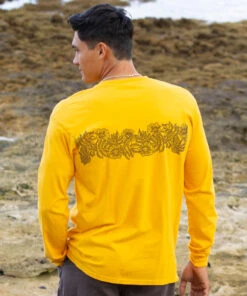 Aloha Sketch - Pineapple Dyed Long Sleeve Crewneck T-Shirt -Crazy Shirts Sale Store 2018676 1A
