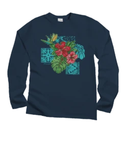 Pua Nani Montage - Navy Long Sleeve Crewneck T-Shirt