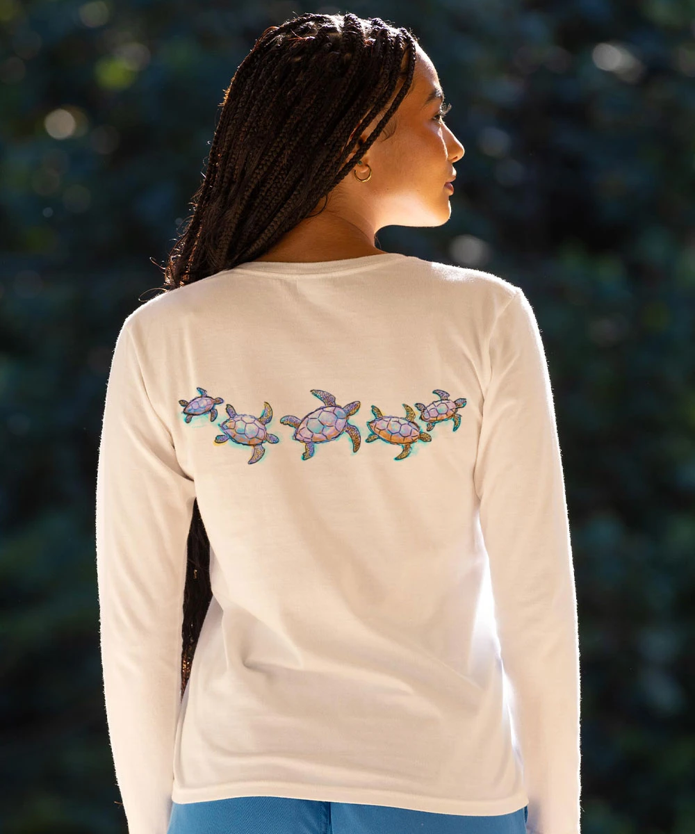Watercolor Honu - White Long Sleeve Crewneck T-Shirt 3 Watercolor Honu - White Long Sleeve Crewneck T-Shirt - Image 3