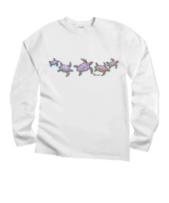 Watercolor Honu - White Long Sleeve Crewneck T-Shirt