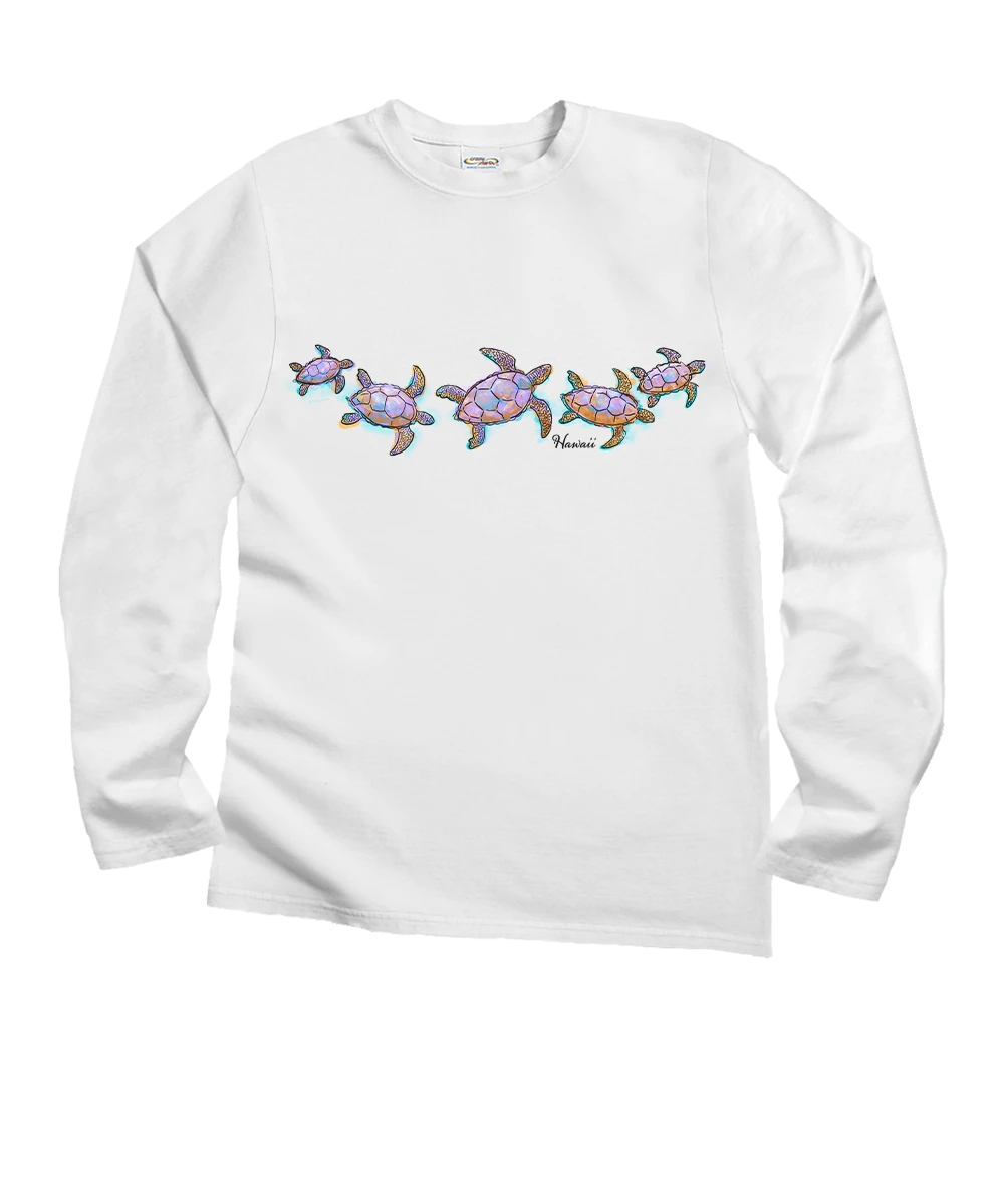 Watercolor Honu - White Long Sleeve Crewneck T-Shirt 1 Watercolor Honu - White Long Sleeve Crewneck T-Shirt
