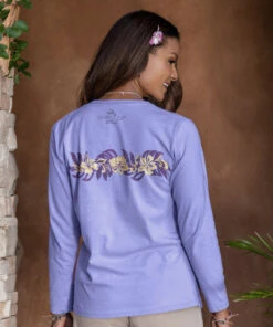 Oceania Stripe - Lavender Dyed Long Sleeve Crewneck T-Shirt -Crazy Shirts Sale Store 2018682 1A