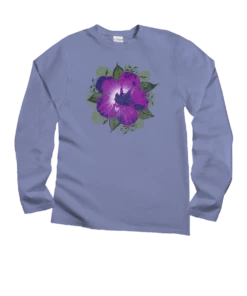 Hibiscus Solo - Lavender Dyed Long Sleeve Crewneck T-Shirt
