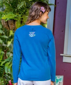 Elegant Floral Band - Blue Hawaii Dyed Long Sleeve Crewneck T-Shirt -Crazy Shirts Sale Store 2018685 1A