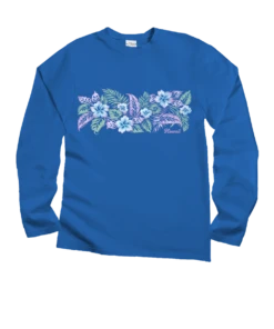 Elegant Floral Band - Blue Hawaii Dyed Long Sleeve Crewneck T-Shirt