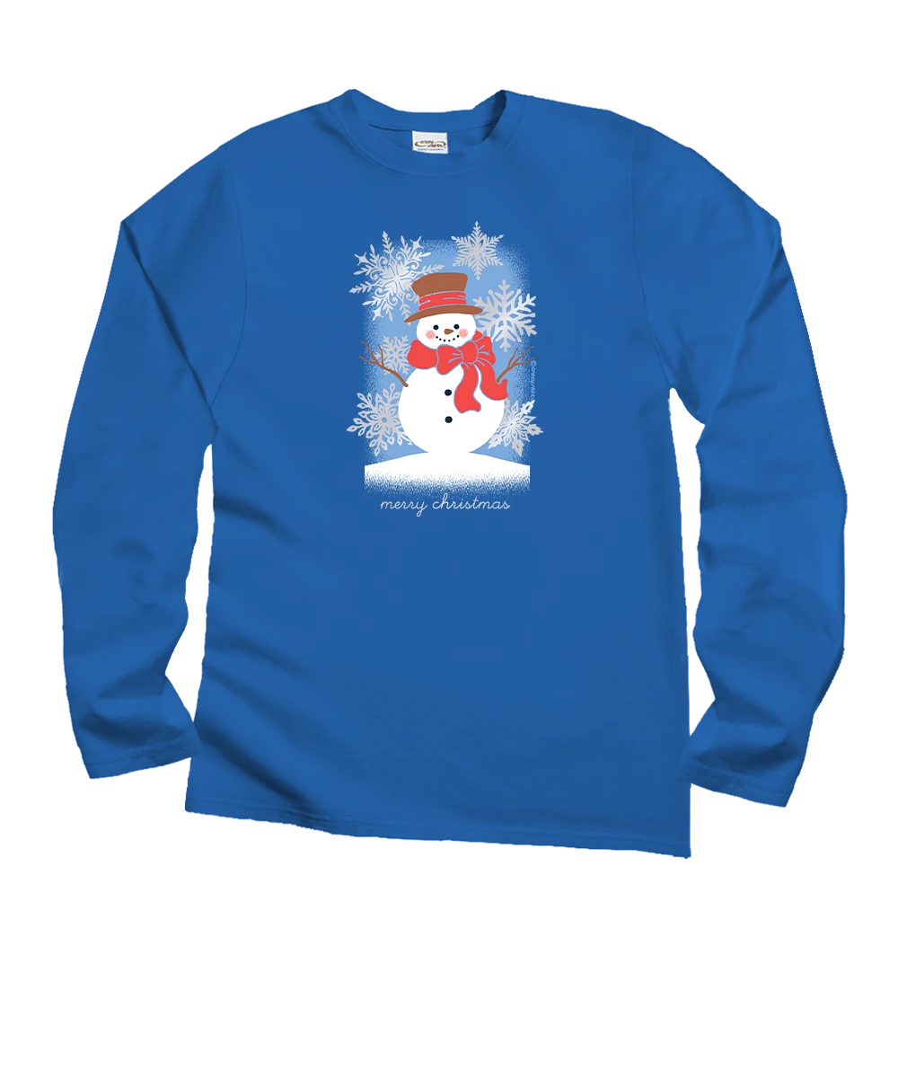 Snowman Snowflakes - Blue Hawaii Dyed Long Sleeve Crewneck T-Shirt 1 Snowman Snowflakes - Blue Hawaii Dyed Long Sleeve Crewneck T-Shirt