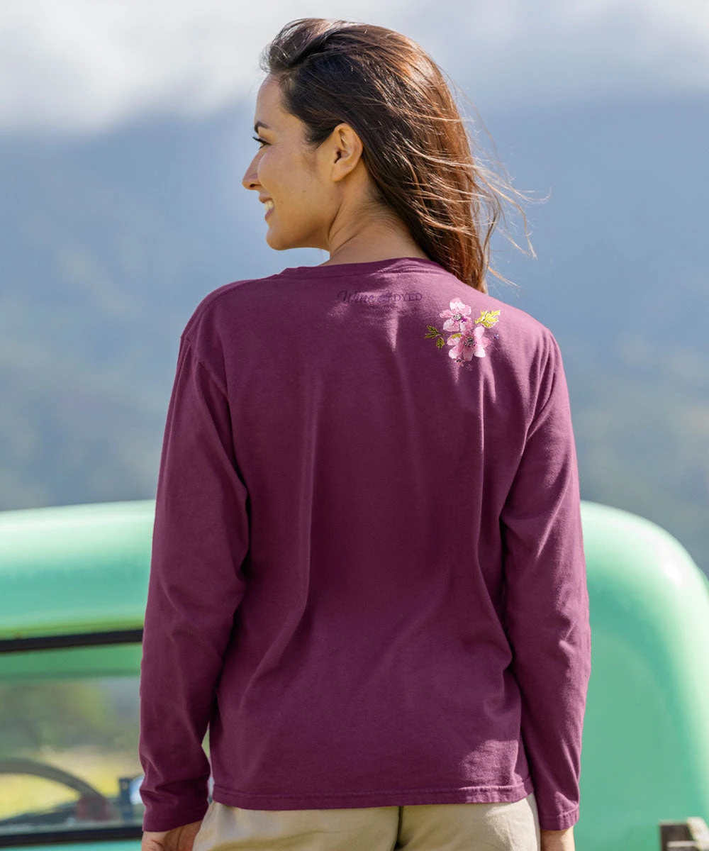 Splash Of Floral - Wine Dyed Long Sleeve Crewneck T-Shirt 3 Splash Of Floral - Wine Dyed Long Sleeve Crewneck T-Shirt - Image 3