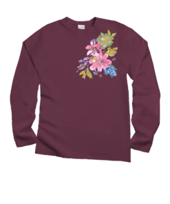 Splash Of Floral - Wine Dyed Long Sleeve Crewneck T-Shirt