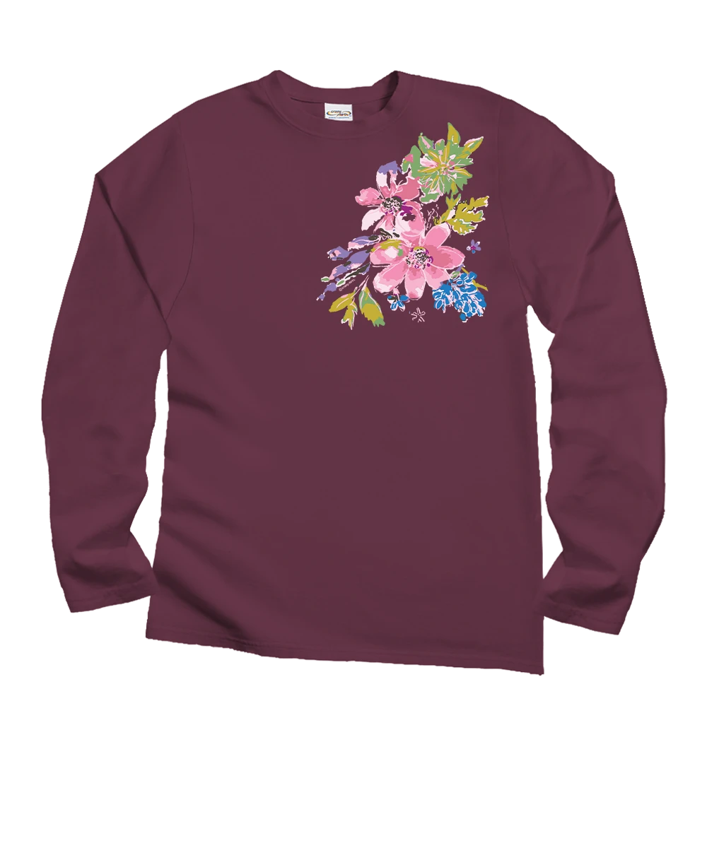 Splash Of Floral - Wine Dyed Long Sleeve Crewneck T-Shirt 1 Splash Of Floral - Wine Dyed Long Sleeve Crewneck T-Shirt