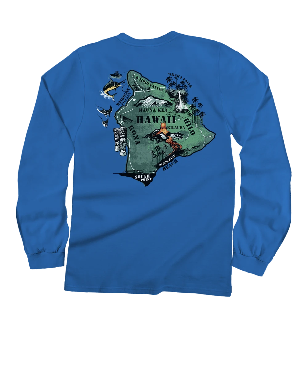 Destination Big Island - Blue Hawaii Dyed Long Sleeve Crewneck T-Shirt 1 Destination Big Island - Blue Hawaii Dyed Long Sleeve Crewneck T-Shirt