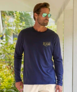 Old Kauai Map - Indigo Long Sleeve Pima T-Shirt -Crazy Shirts Sale Store 2018851 1A