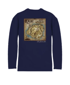 Old Kauai Map - Indigo Long Sleeve Pima T-Shirt