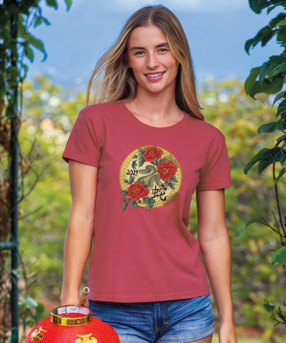 Year Of The Snake Floral 2025 - Paradise Red Dyed Short Sleeve Crewneck T-Shirt 2 Year Of The Snake Floral 2025 - Paradise Red Dyed Short Sleeve Crewneck T-Shirt - Image 2
