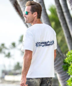 Tribal Mano Stripe - White Short Sleeve Crewneck T-Shirt -Crazy Shirts Sale Store 32c64b3e1947e0fc8b3c7ce1e3bf4da5