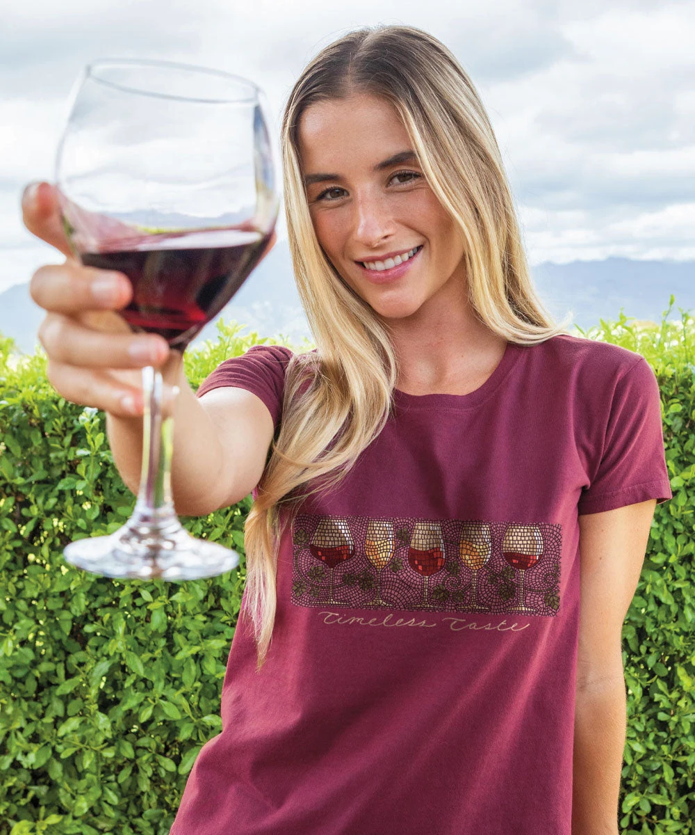 Wine Glass Mosaic - Wine Dyed Short Sleeve Crewneck T-Shirt 2 Wine Glass Mosaic - Wine Dyed Short Sleeve Crewneck T-Shirt - Image 2