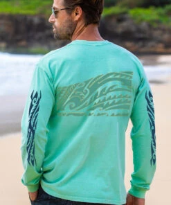 Honu Tribal Mauka - Key Lime Dyed Long Sleeve Crewneck T-Shirt -Crazy Shirts Sale Store 5b745fff6457b592b1af7ccb5c50203c