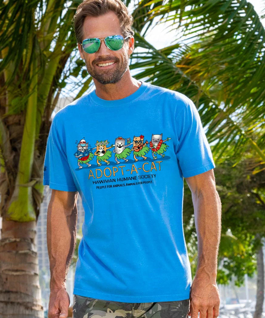 Hawaiian Humane Society Meow Halau - Blue Hawaii Dyed Short Sleeve Crewneck T-Shirt 2 Hawaiian Humane Society Meow Halau - Blue Hawaii Dyed Short Sleeve Crewneck T-Shirt - Image 2