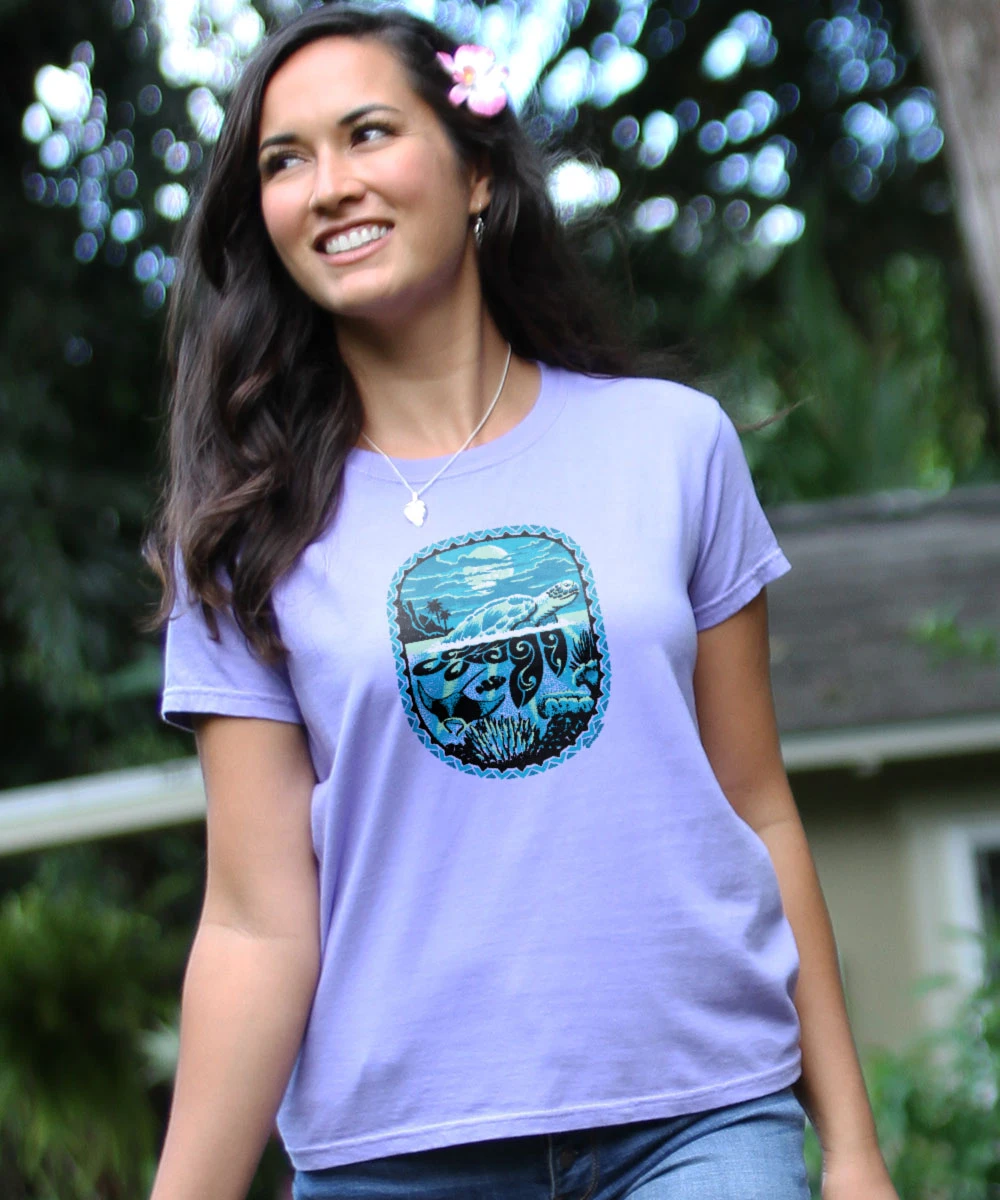 Honu Moon - Lavender Dyed Short Sleeve Crewneck T-Shirt 2 Honu Moon - Lavender Dyed Short Sleeve Crewneck T-Shirt - Image 2