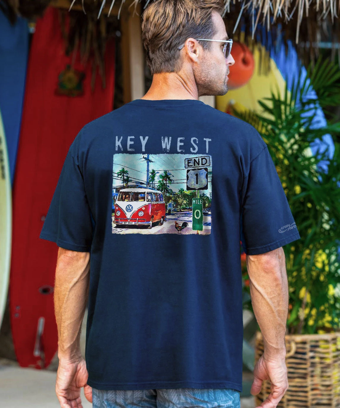 Volkswagen Van Mile 0 - Navy Short Sleeve Crewneck T-Shirt 2 Volkswagen Van Mile 0 - Navy Short Sleeve Crewneck T-Shirt - Image 2