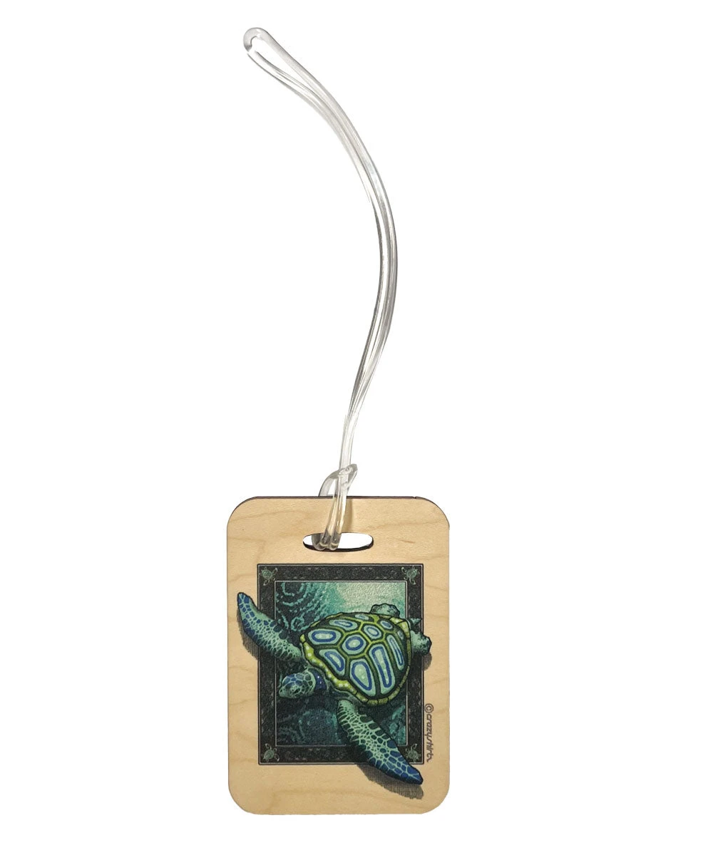 Sea Turtle Mosaic - Wooden Bag Tag 1 Sea Turtle Mosaic - Wooden Bag Tag