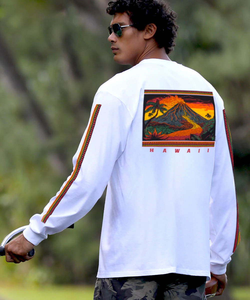 Volcano Scenic - White Long Sleeve Crewneck T-Shirt 2 Volcano Scenic - White Long Sleeve Crewneck T-Shirt - Image 2