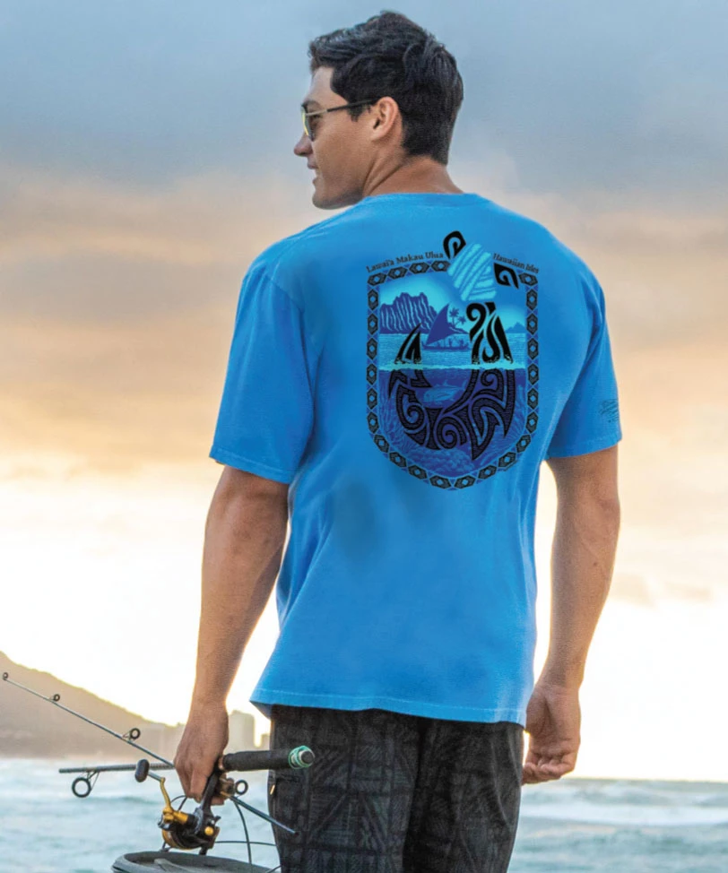 Lawaia Makau Ulua - Blue Hawaii Dyed Short Sleeve Crewneck T-Shirt 2 Lawaia Makau Ulua - Blue Hawaii Dyed Short Sleeve Crewneck T-Shirt - Image 2