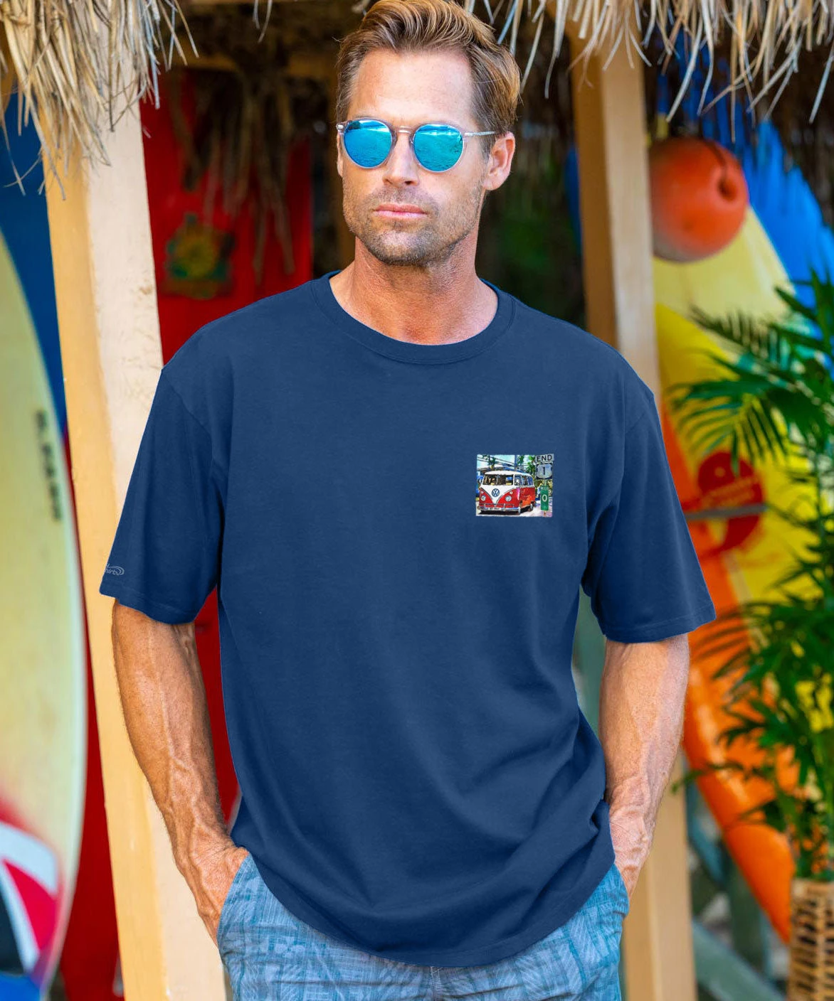 Volkswagen Van Mile 0 - Navy Short Sleeve Crewneck T-Shirt 3 Volkswagen Van Mile 0 - Navy Short Sleeve Crewneck T-Shirt - Image 3