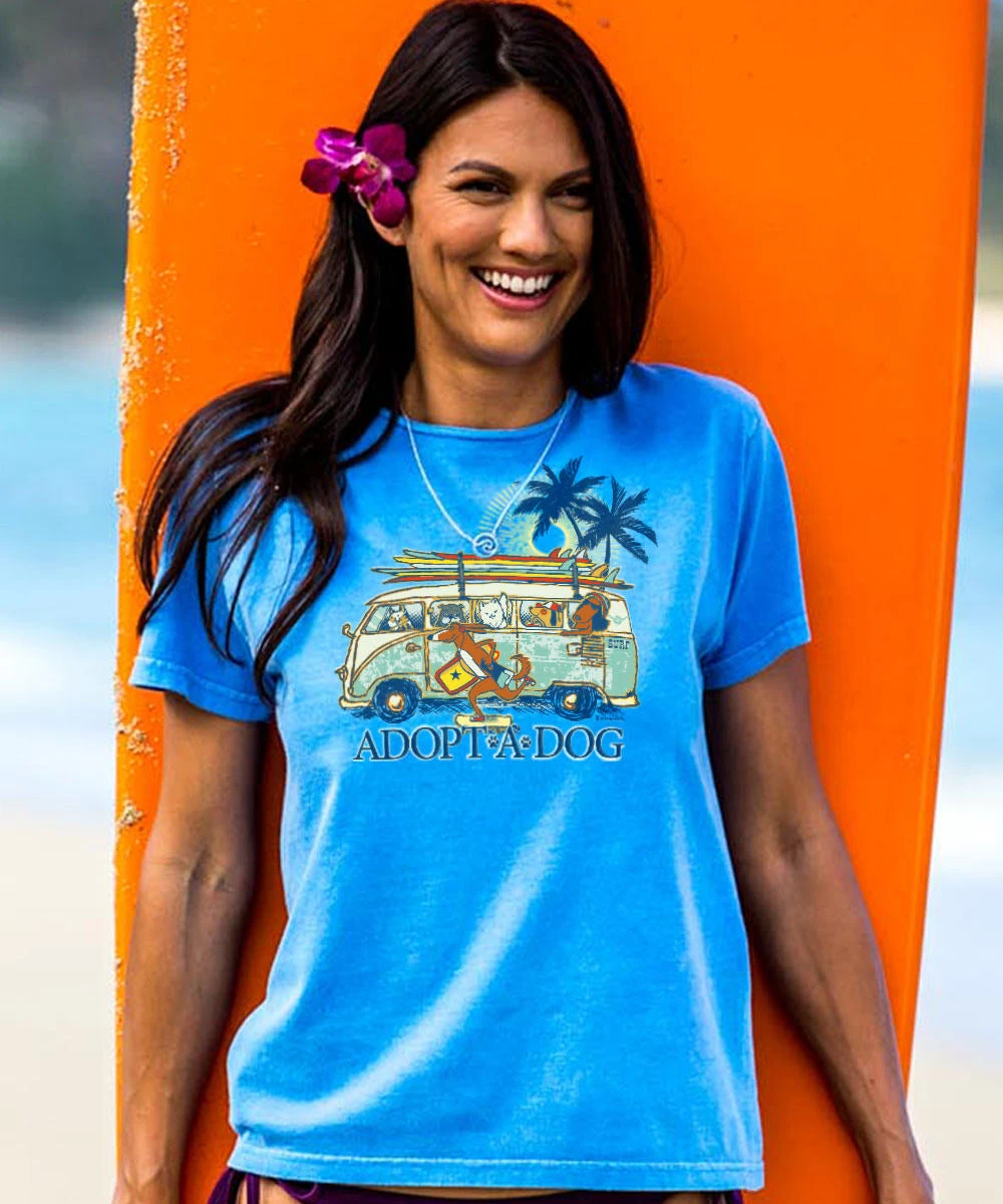 Volkswagen Hawaiian Humane Society Dog Day - Blue Hawaii Dyed Short Sleeve Scoop Neck T-Shirt 2 Volkswagen Hawaiian Humane Society Dog Day - Blue Hawaii Dyed Short Sleeve Scoop Neck T-Shirt - Image 2