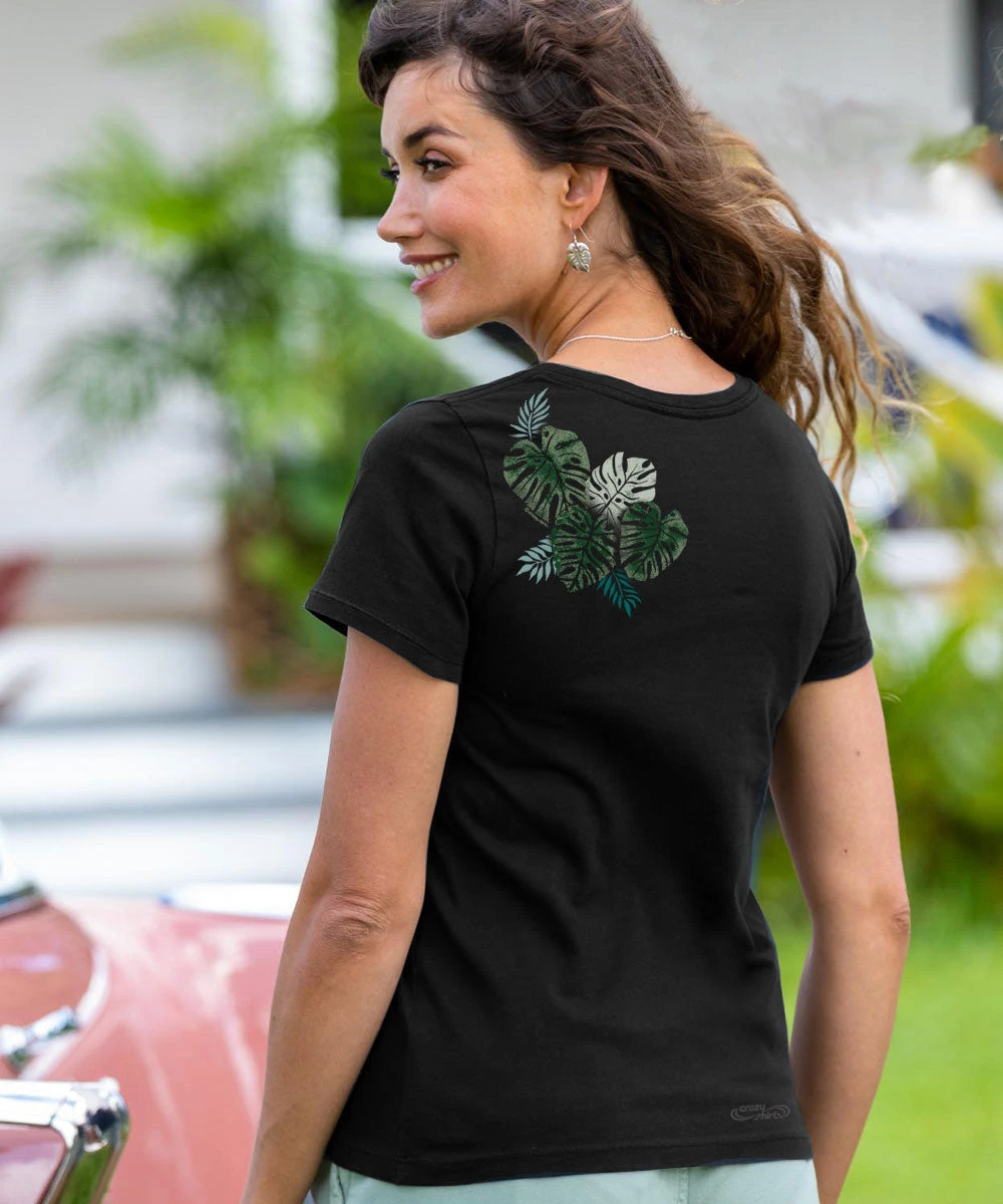 Misty Monstera - Jet Black Short Sleeve Pima V-Neck T-Shirt 3 Misty Monstera - Jet Black Short Sleeve Pima V-Neck T-Shirt - Image 3