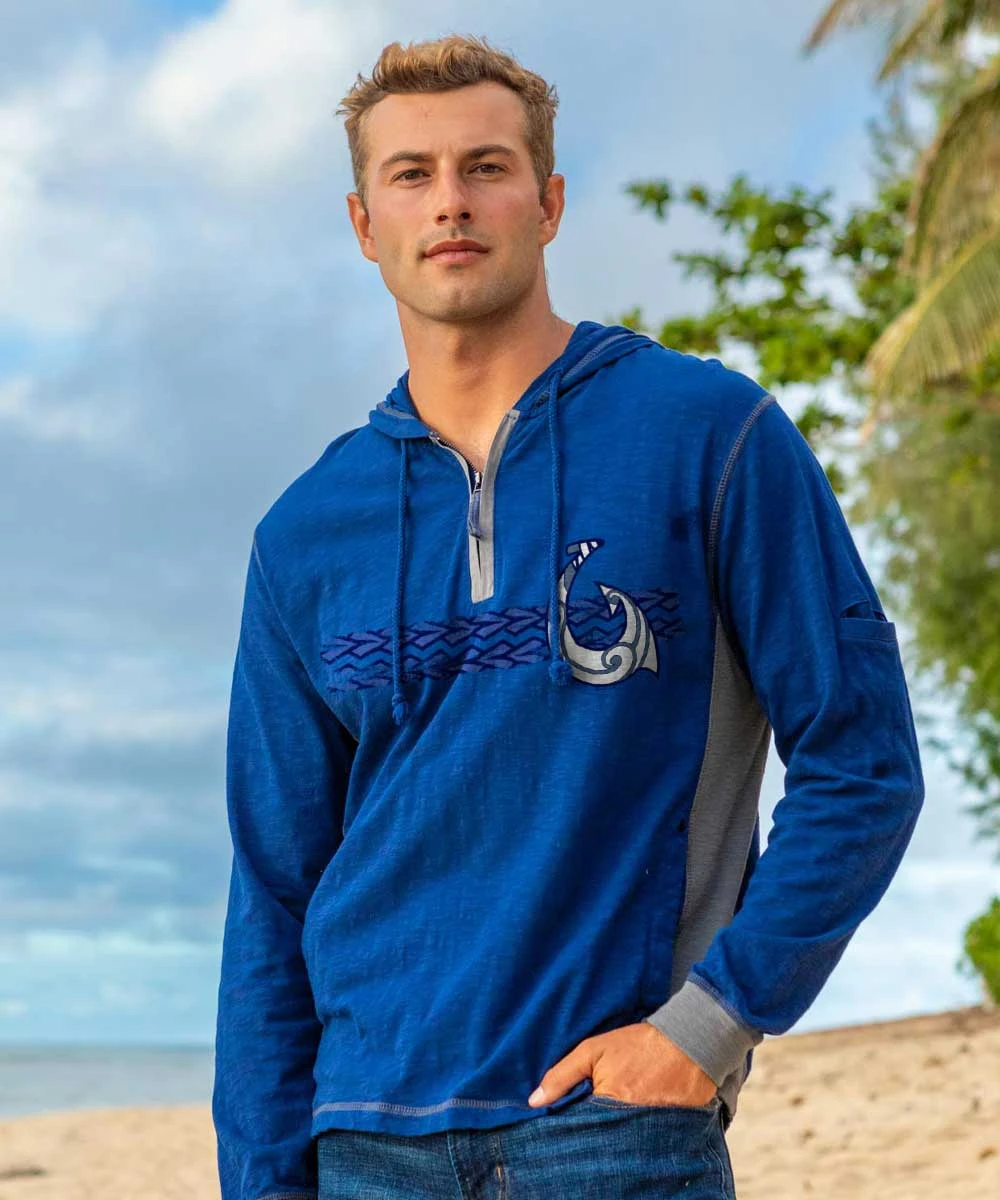 Tribal Hook Band - Midnight/Gray Long Sleeve Longboard Hooded Tee 2 Tribal Hook Band - Midnight/Gray Long Sleeve Longboard Hooded Tee - Image 2