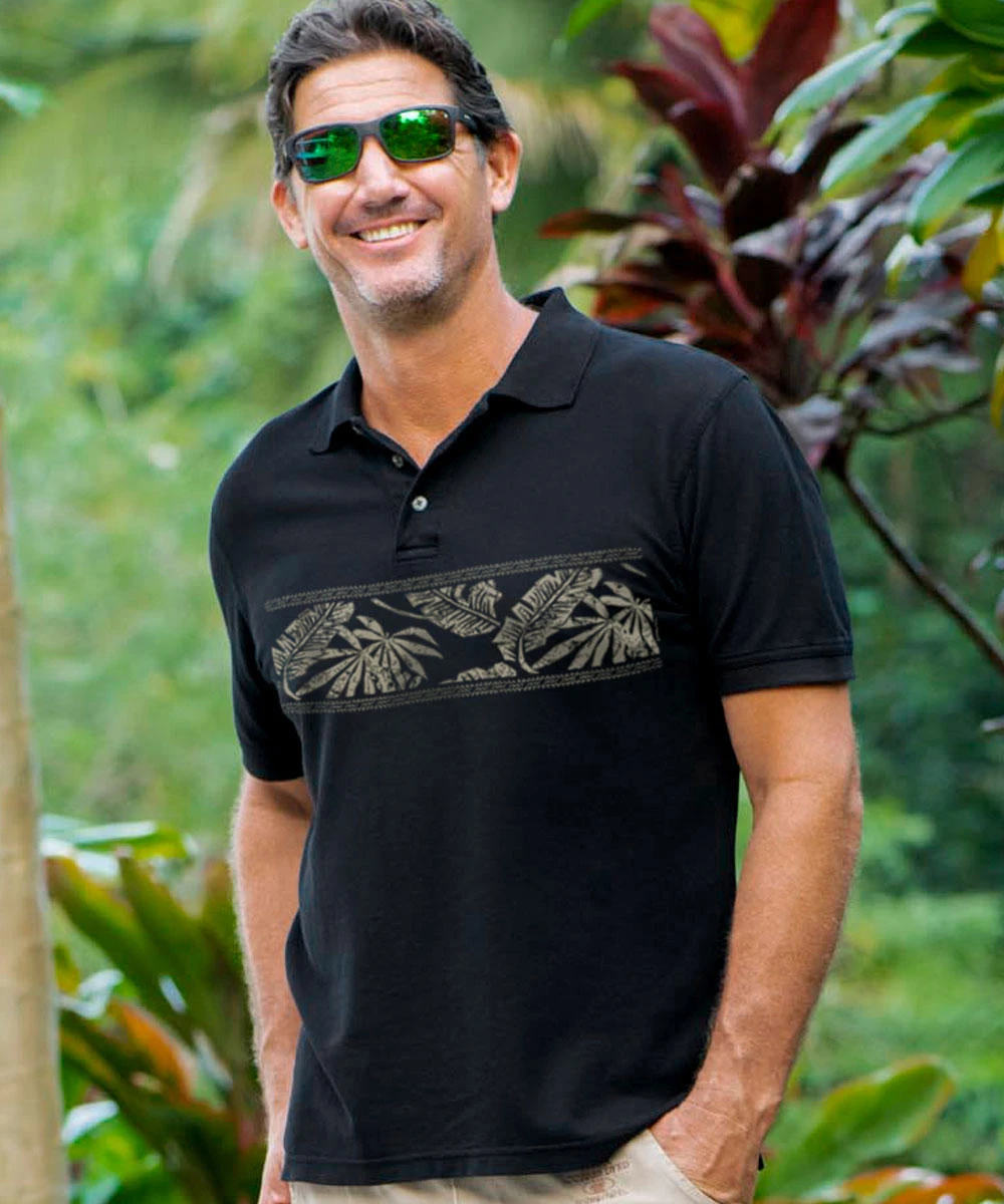 Island Band - Black Short Sleeve Oceanfront Polo Shirt 2 Island Band - Black Short Sleeve Oceanfront Polo Shirt - Image 2