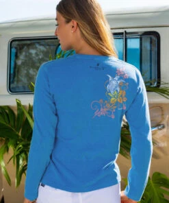 Tribal Floral Turtle - Blue Hawaii Dyed Long Sleeve Crewneck T-Shirt -Crazy Shirts Sale Store f27a96d846c8029c993c0510a7f0623e