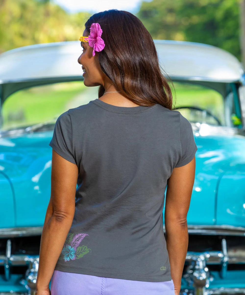 Elegant Floral Band - Graphite Short Sleeve Pima T-Shirt 3 Elegant Floral Band - Graphite Short Sleeve Pima T-Shirt - Image 3