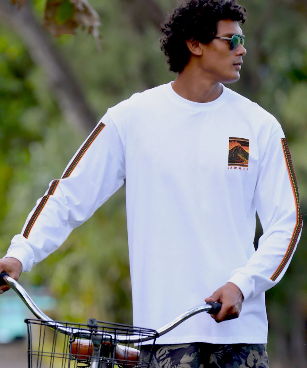 Volcano Scenic - White Long Sleeve Crewneck T-Shirt 3 Volcano Scenic - White Long Sleeve Crewneck T-Shirt - Image 3